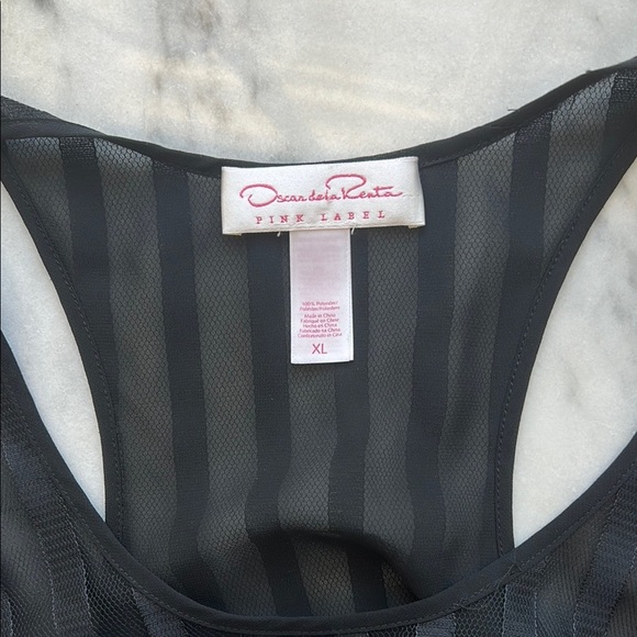 Oscar de la Renta Pink Label Black Sheer Striped Sleeveless Nightgown | XL - Picture 4 of 4
